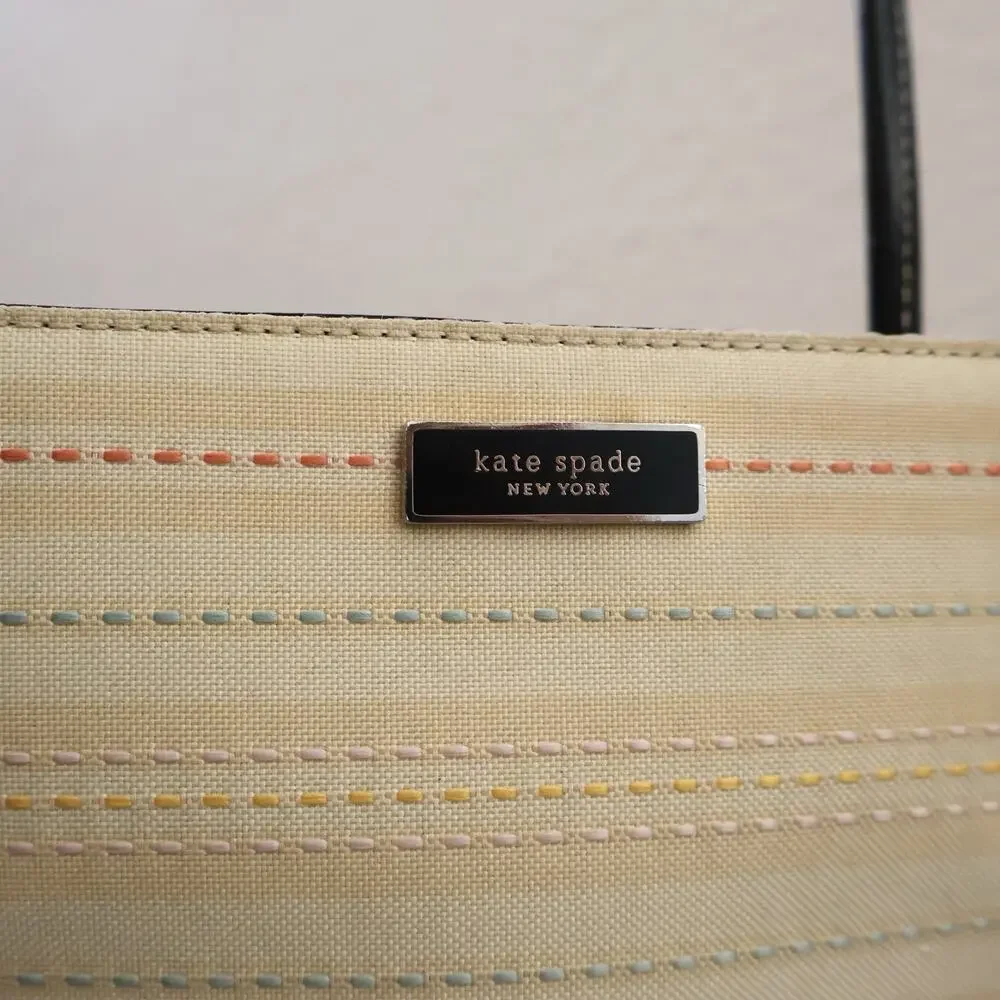 Vintage Kate Spade Cream Colorful Rainbow Stripe Shoulder Bag Purse 90s Y2K